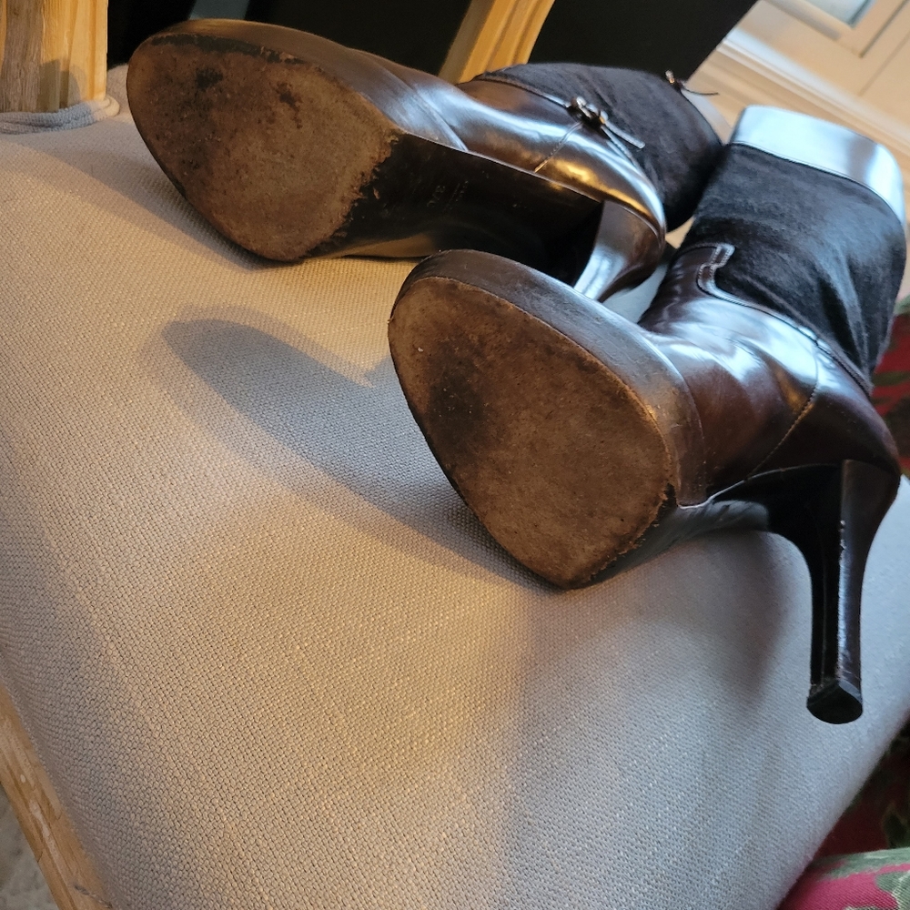 GUCCI pony and leather knee-high heeled boots - Picture 10 of 12